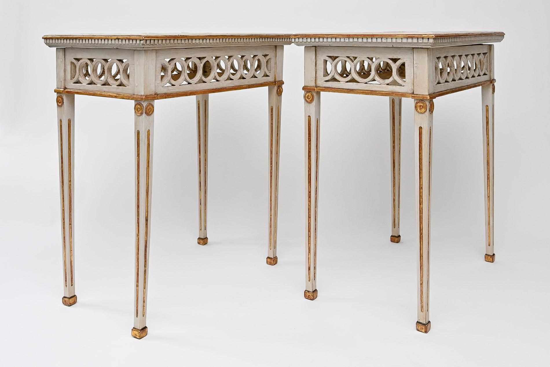 Louis XVI 18th Century Pair of Console Tables With Manganese-coloured Tiles North German For Sale