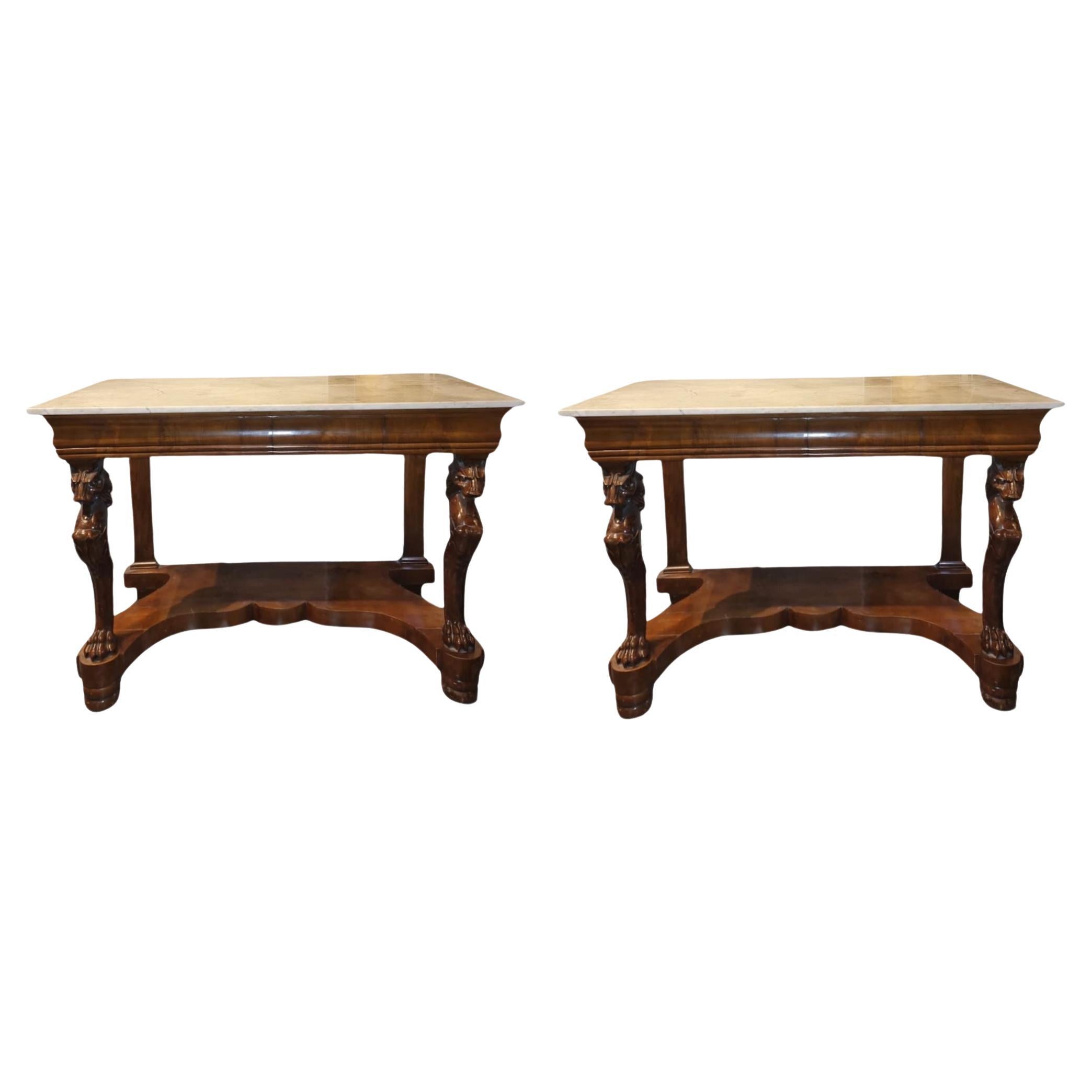 18th Century Pair Of Consoles In Walnut Wood For Sale