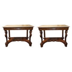 18th Century Pair Of Consoles In Walnut Wood