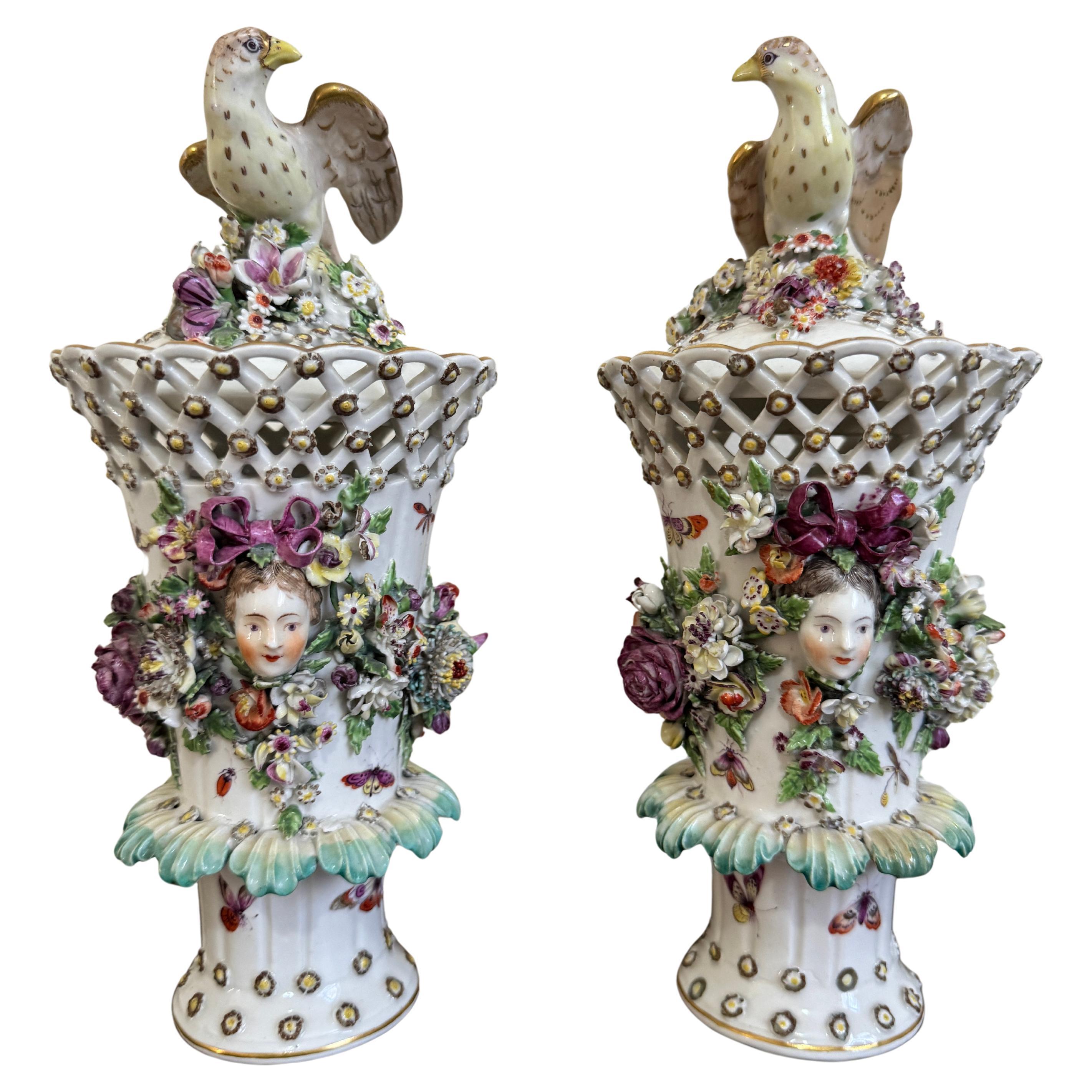 18th Century Pair of Derby Frill Vases, circa 1760