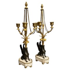 Antique 18th Century Pair of Directoire Candelabra With Bronze Griffins