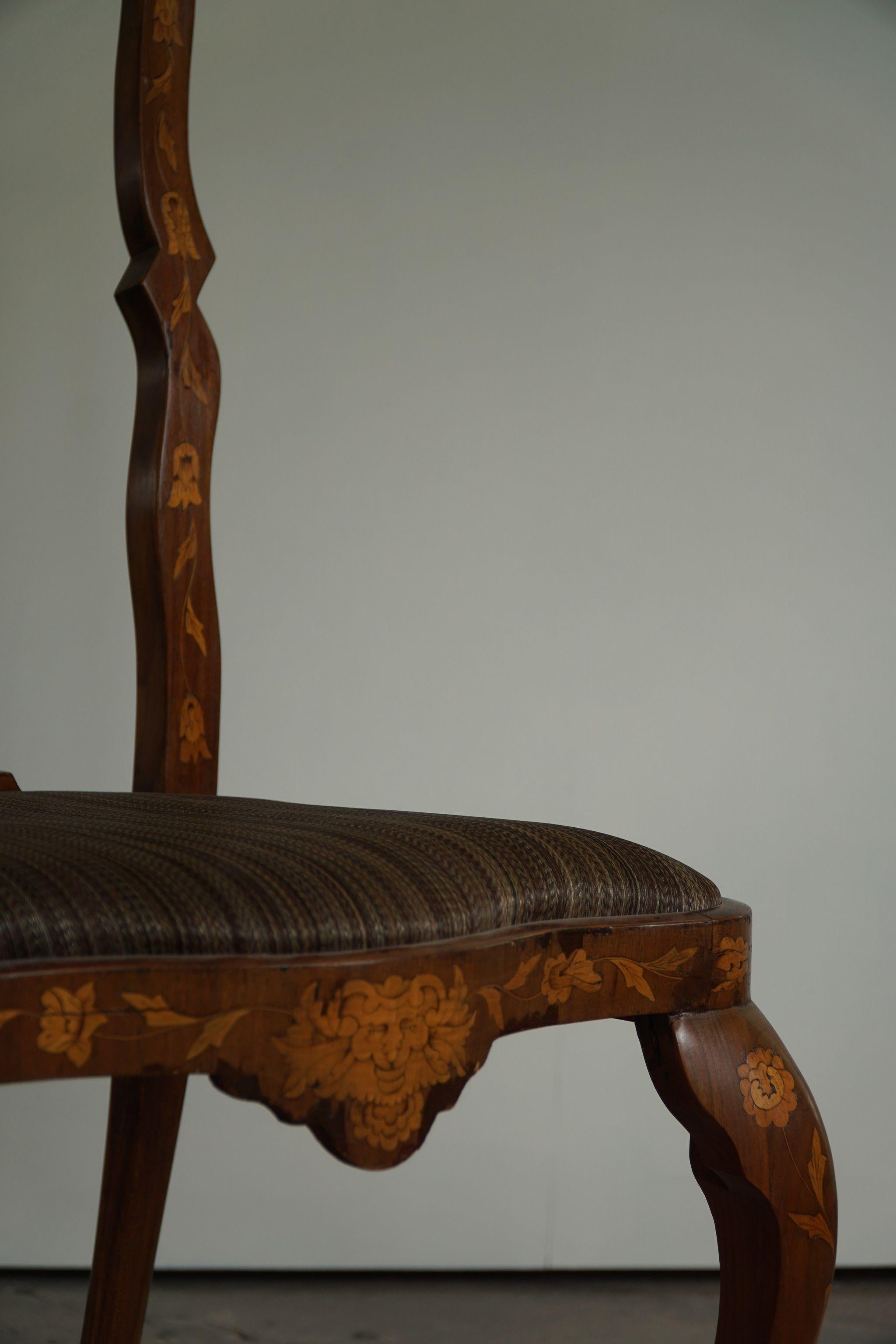 18th Century, Pair of Dutch Marquetry Dining Chairs in Walnut & Elm 7