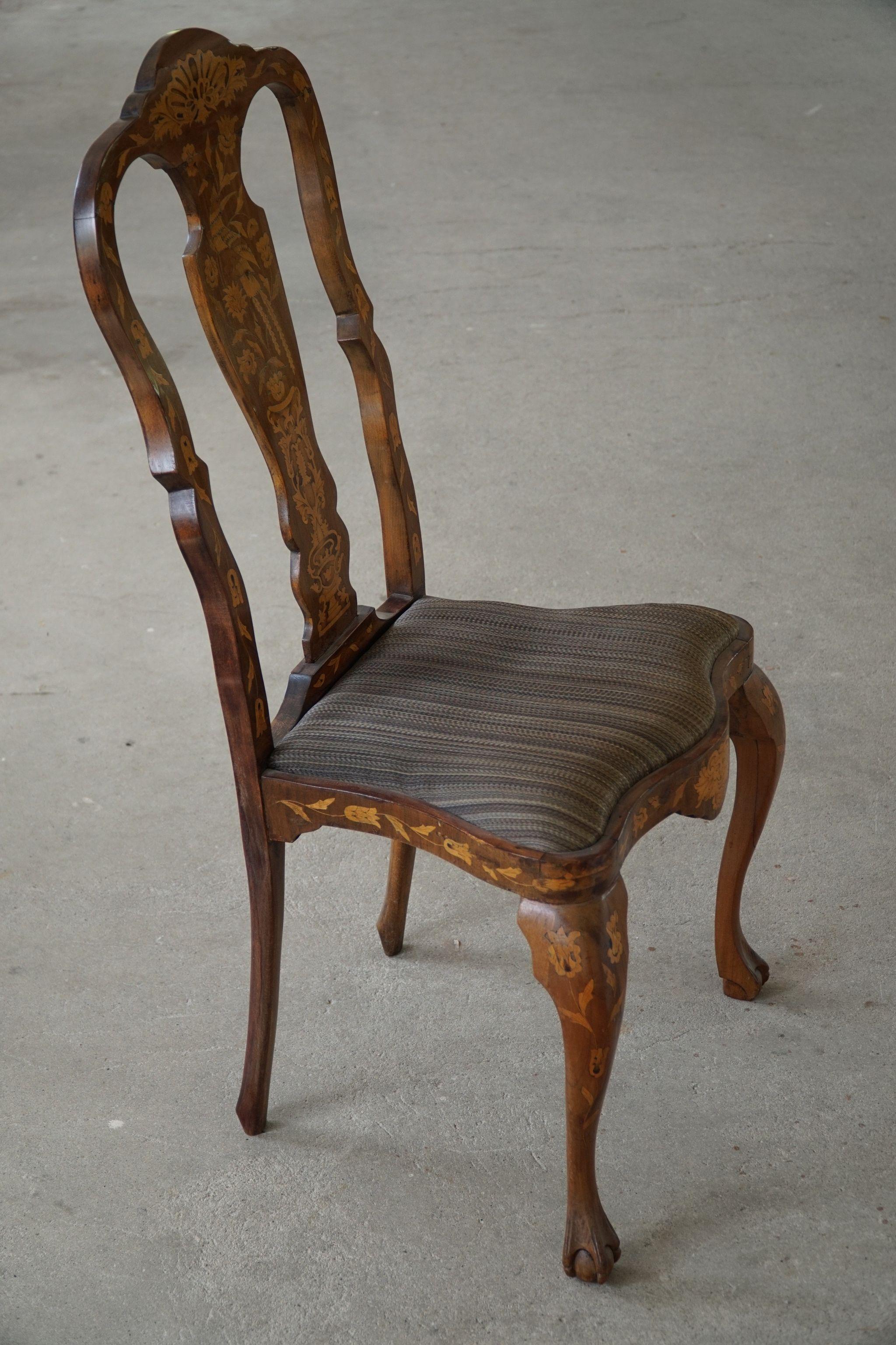 18th Century, Pair of Dutch Marquetry Dining Chairs in Walnut & Elm 9