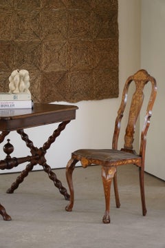 18th Century, Pair of Dutch Marquetry Dining Chairs in Walnut & Elm