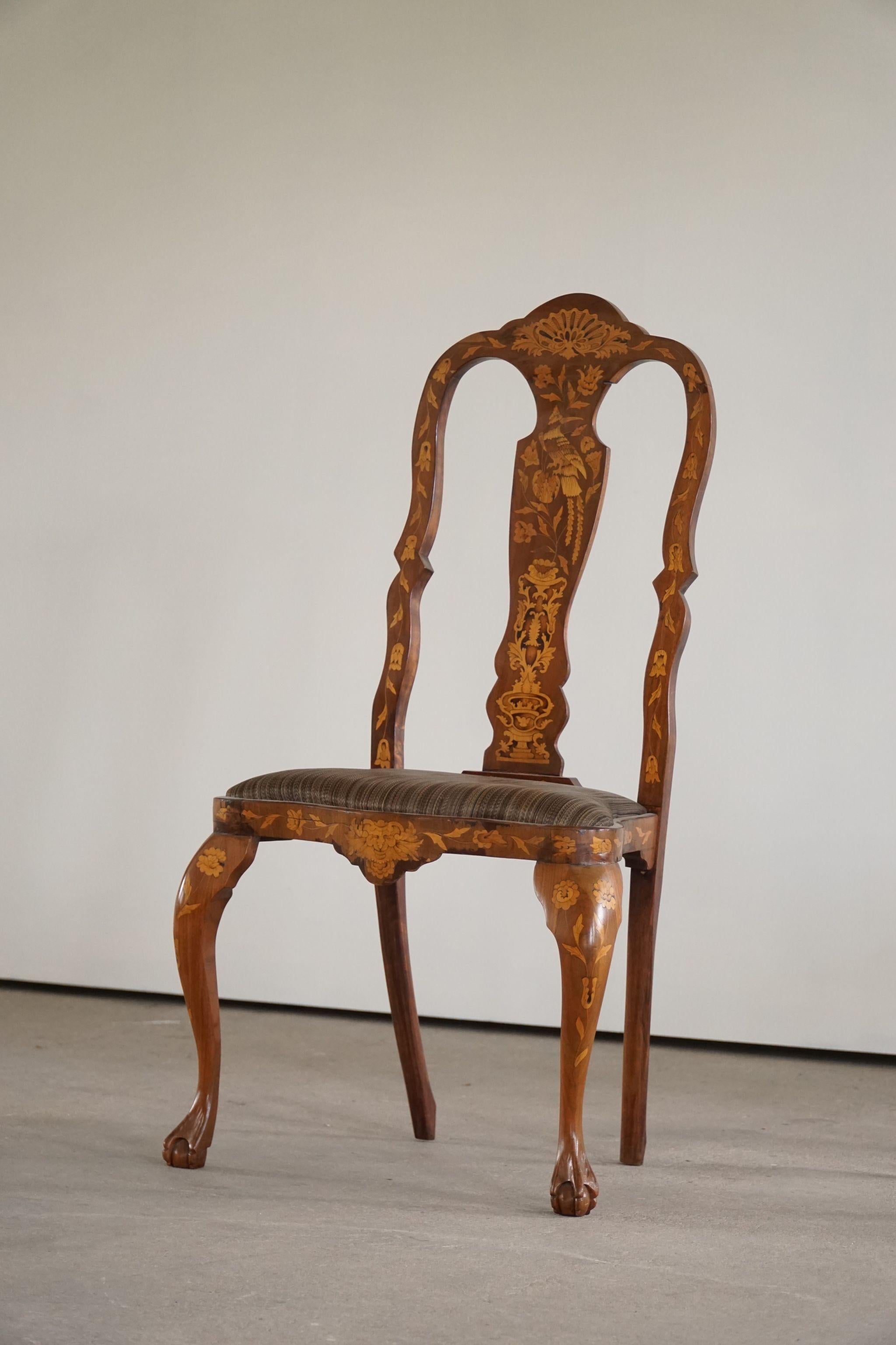 18th Century, Pair of Dutch Marquetry Dining Chairs in Walnut & Elm 2