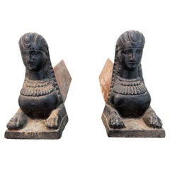 18th Century Pair of Empire Sphinx Fireplace Andirons
