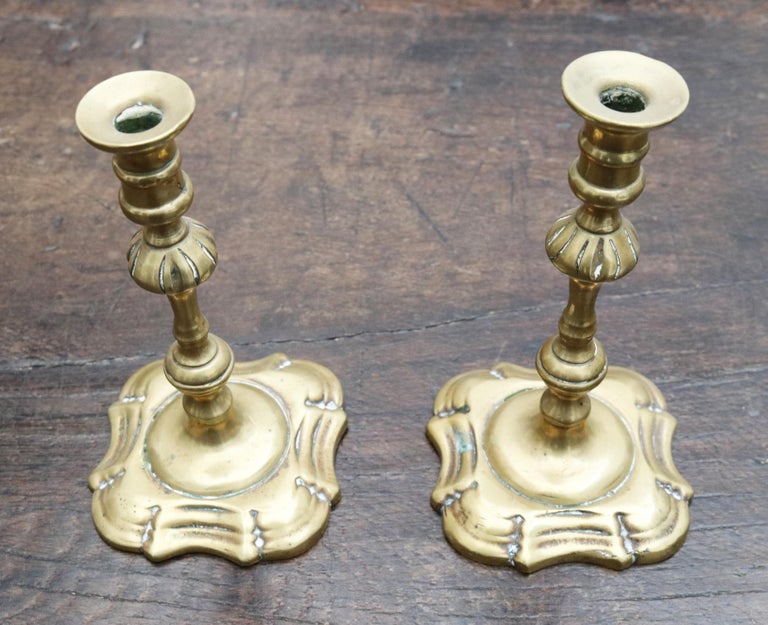 18th century pair of English brass candlesticks.