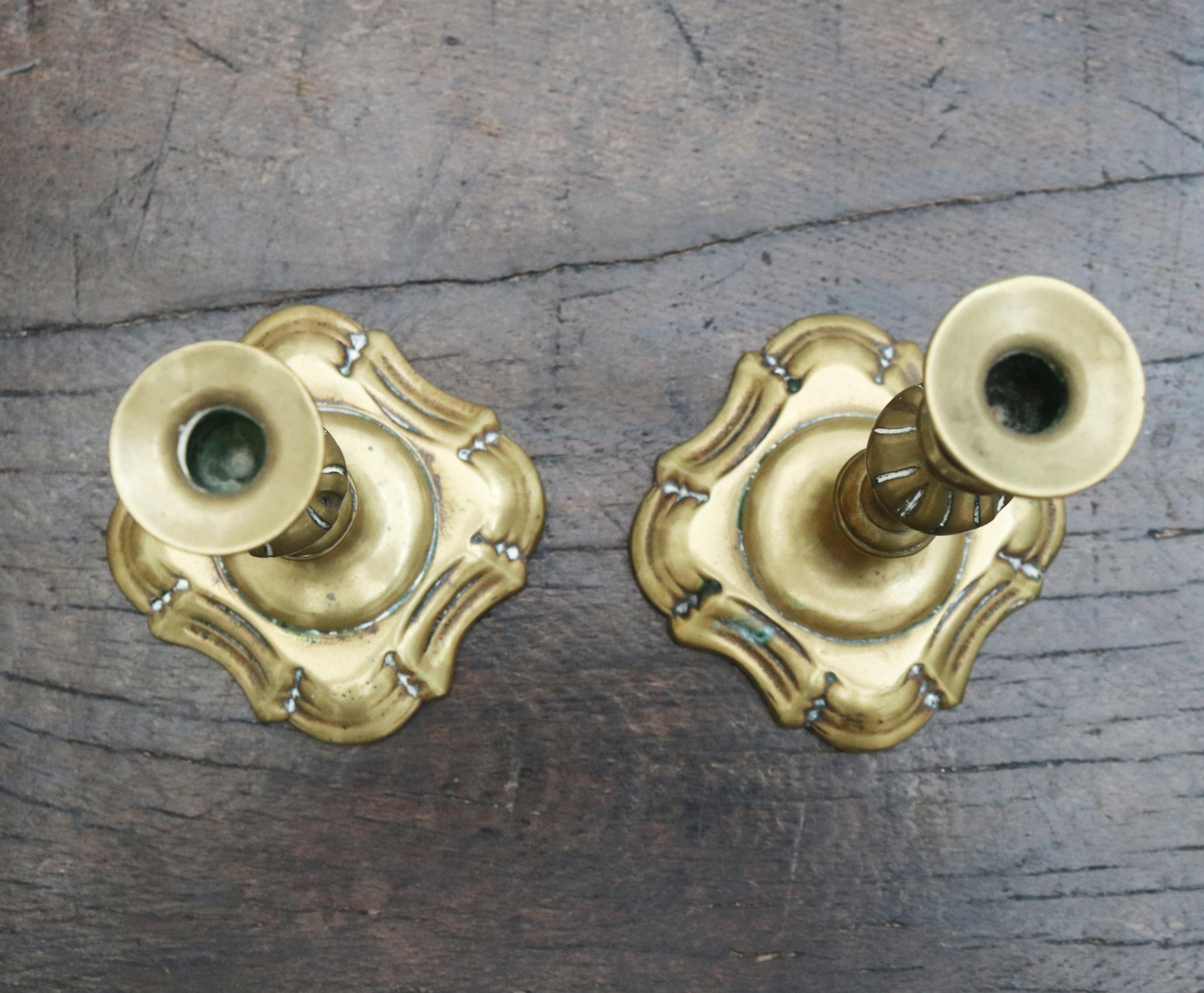 18th Century and Earlier 18th Century Pair of English Brass Candlesticks