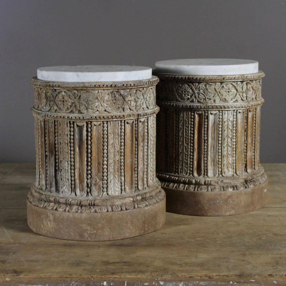 18th Century and Earlier 18th Century Pair of English Table Pedestals with Marble Tops 