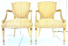 18th Century Pair Of Fine French Louis XVI Shield Gilt Wood & Leather Armchairs