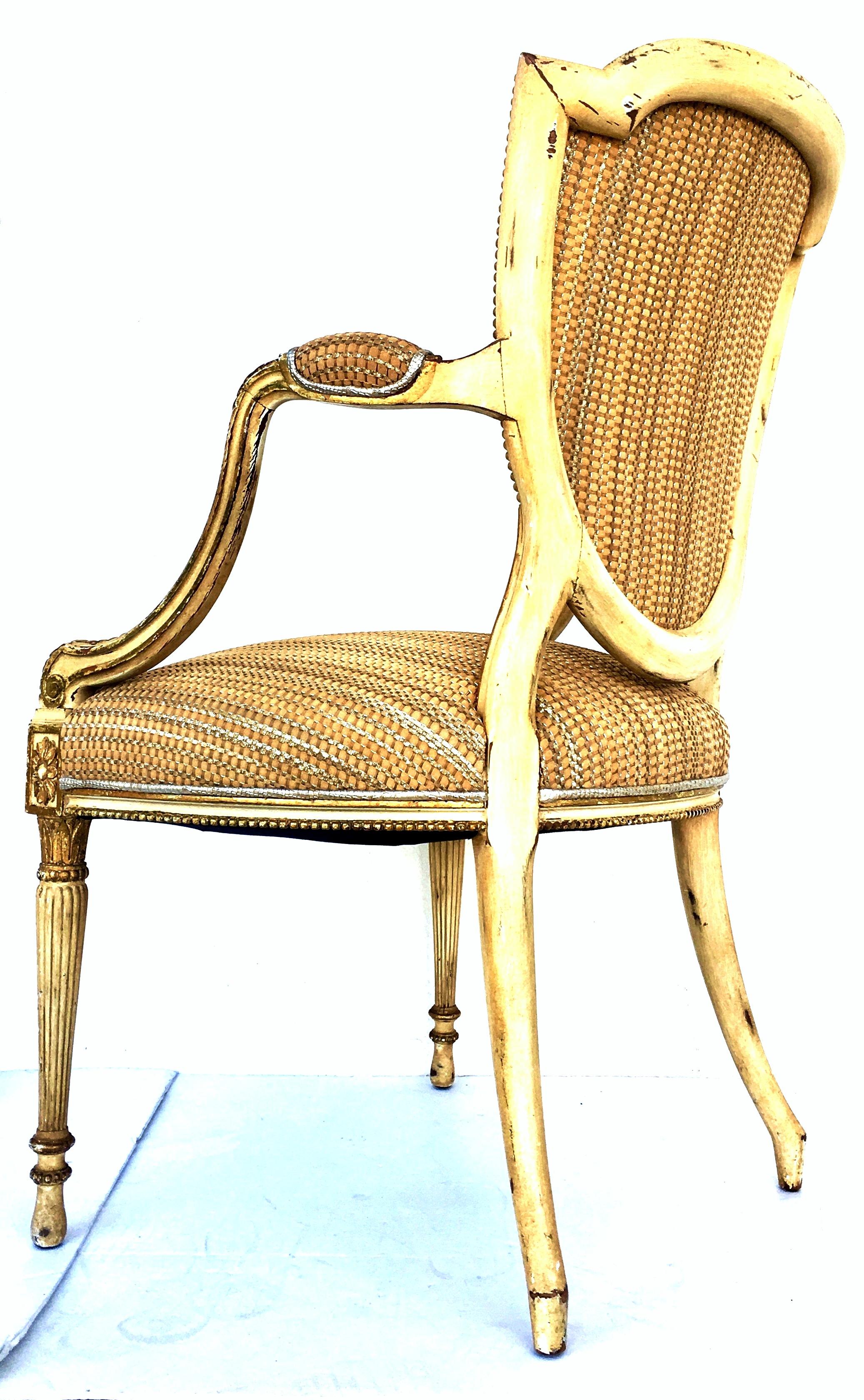 18th Century Pair of Fine French Louis XVI Shield Giltwood and Leather Armchairs For Sale 1
