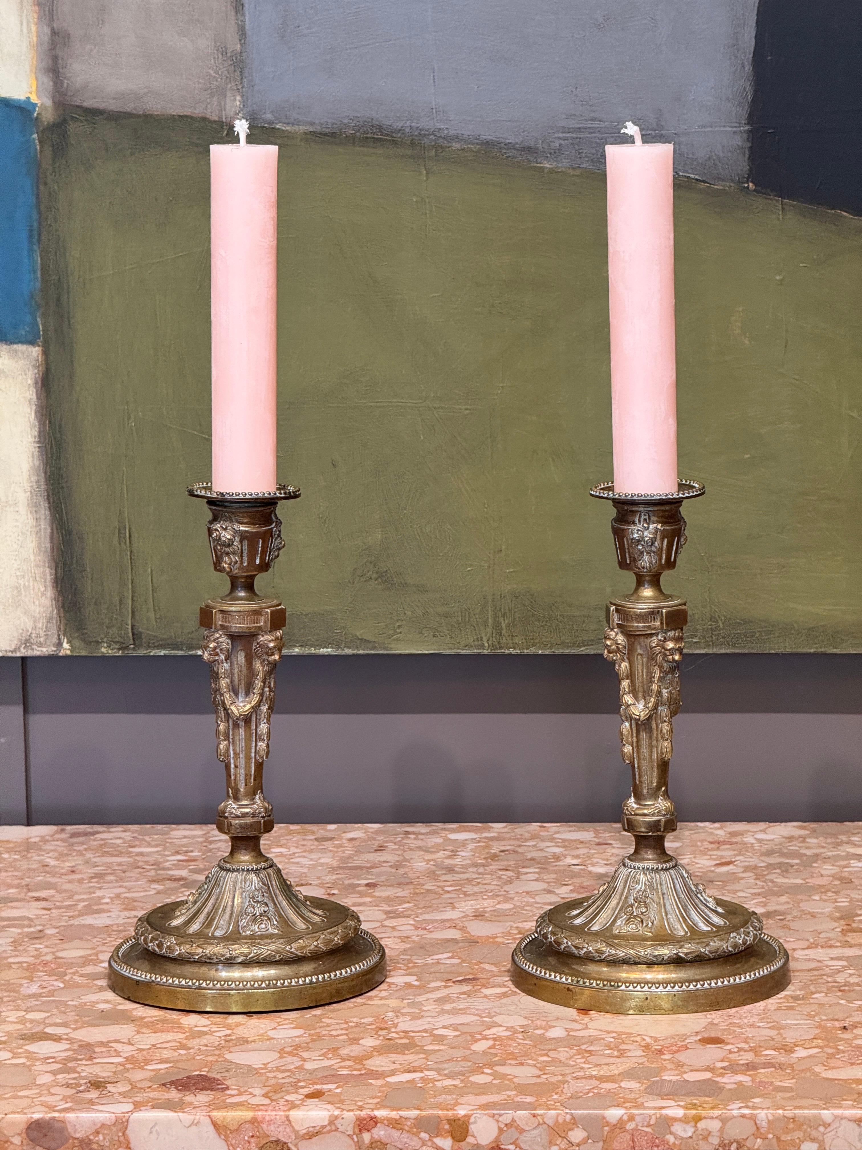 18th Century Pair of French Brass Candlesticks In Good Condition For Sale In Charlottesville, VA