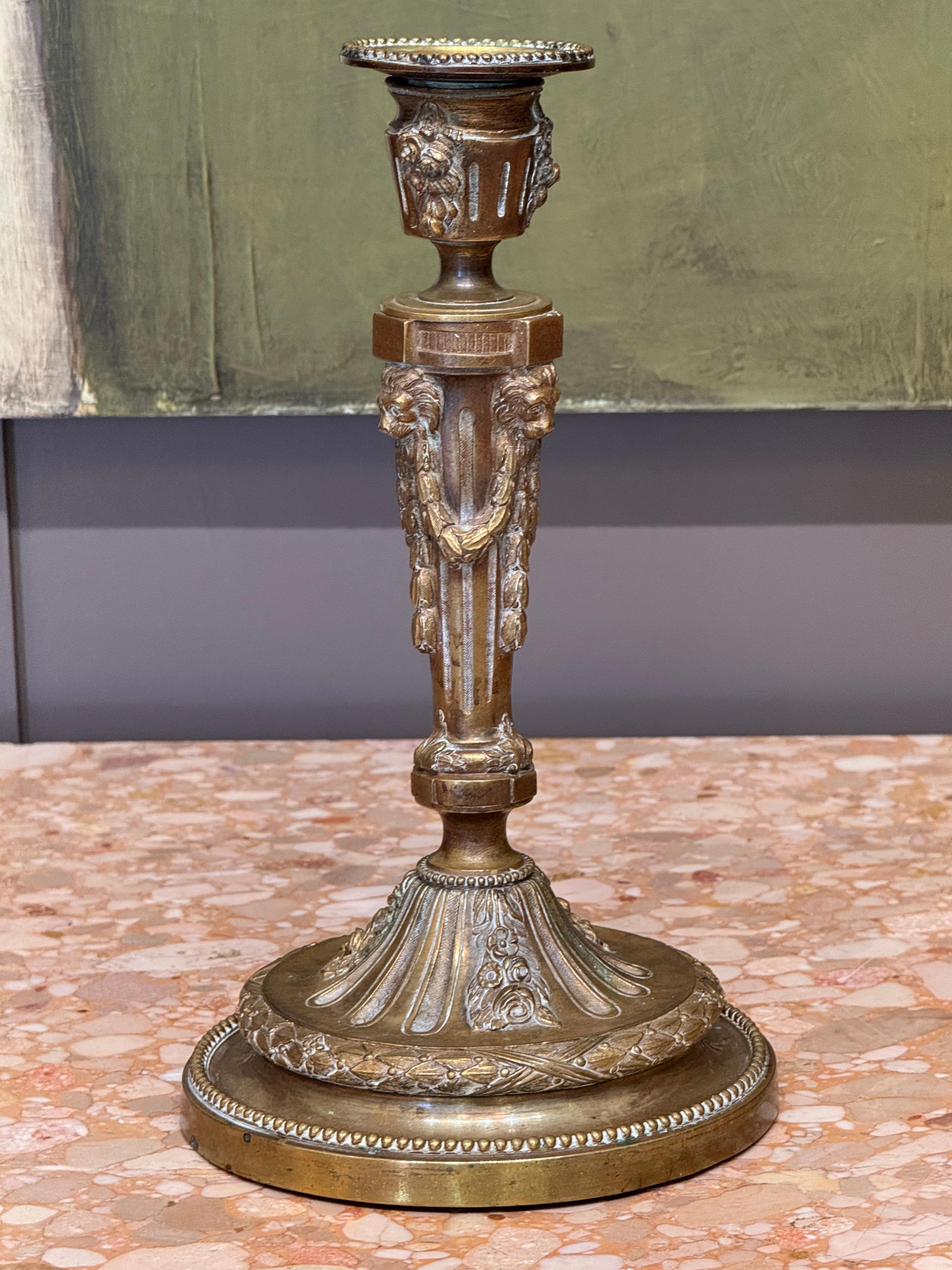 18th Century and Earlier 18th Century Pair of French Brass Candlesticks For Sale