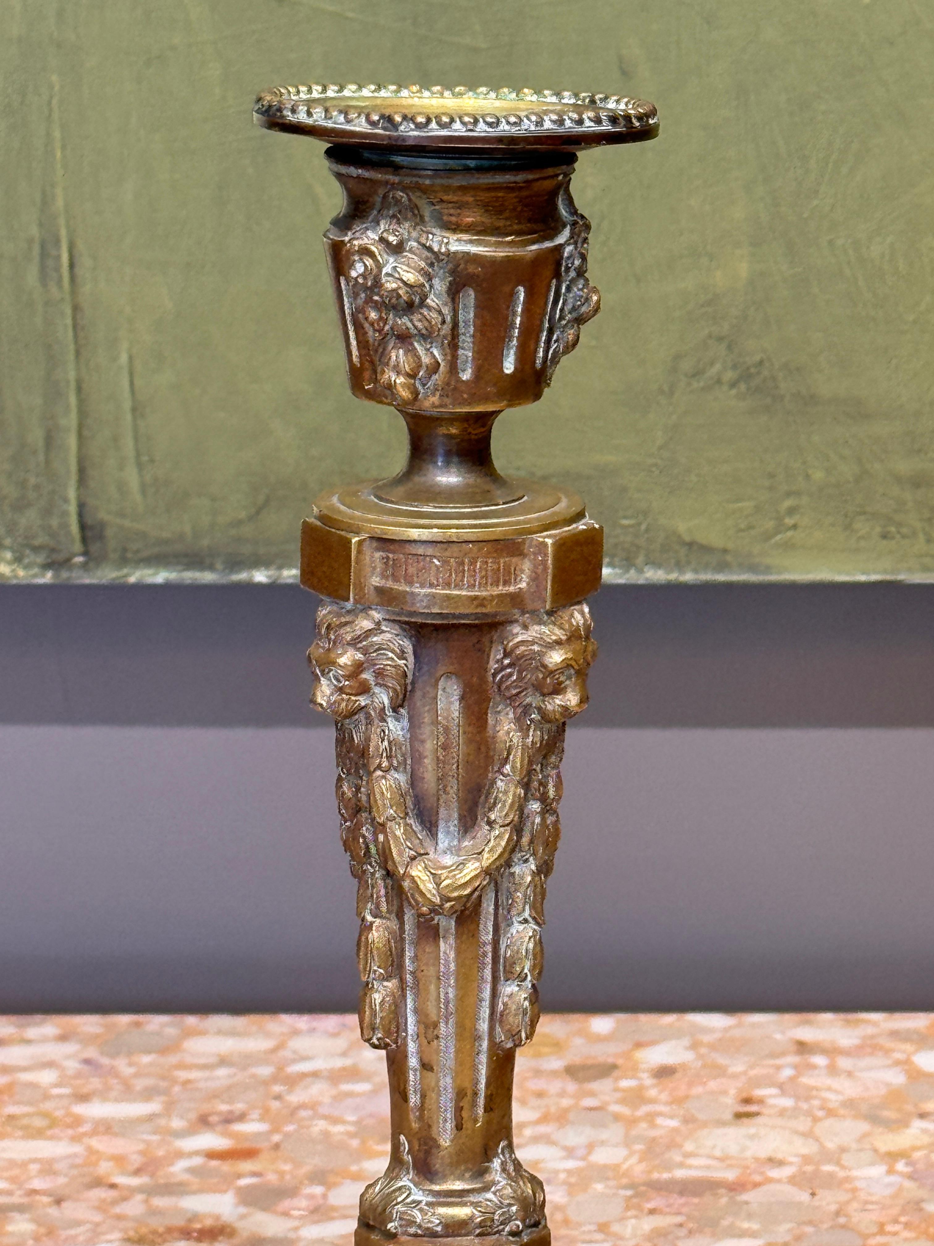 18th Century Pair of French Brass Candlesticks For Sale 2