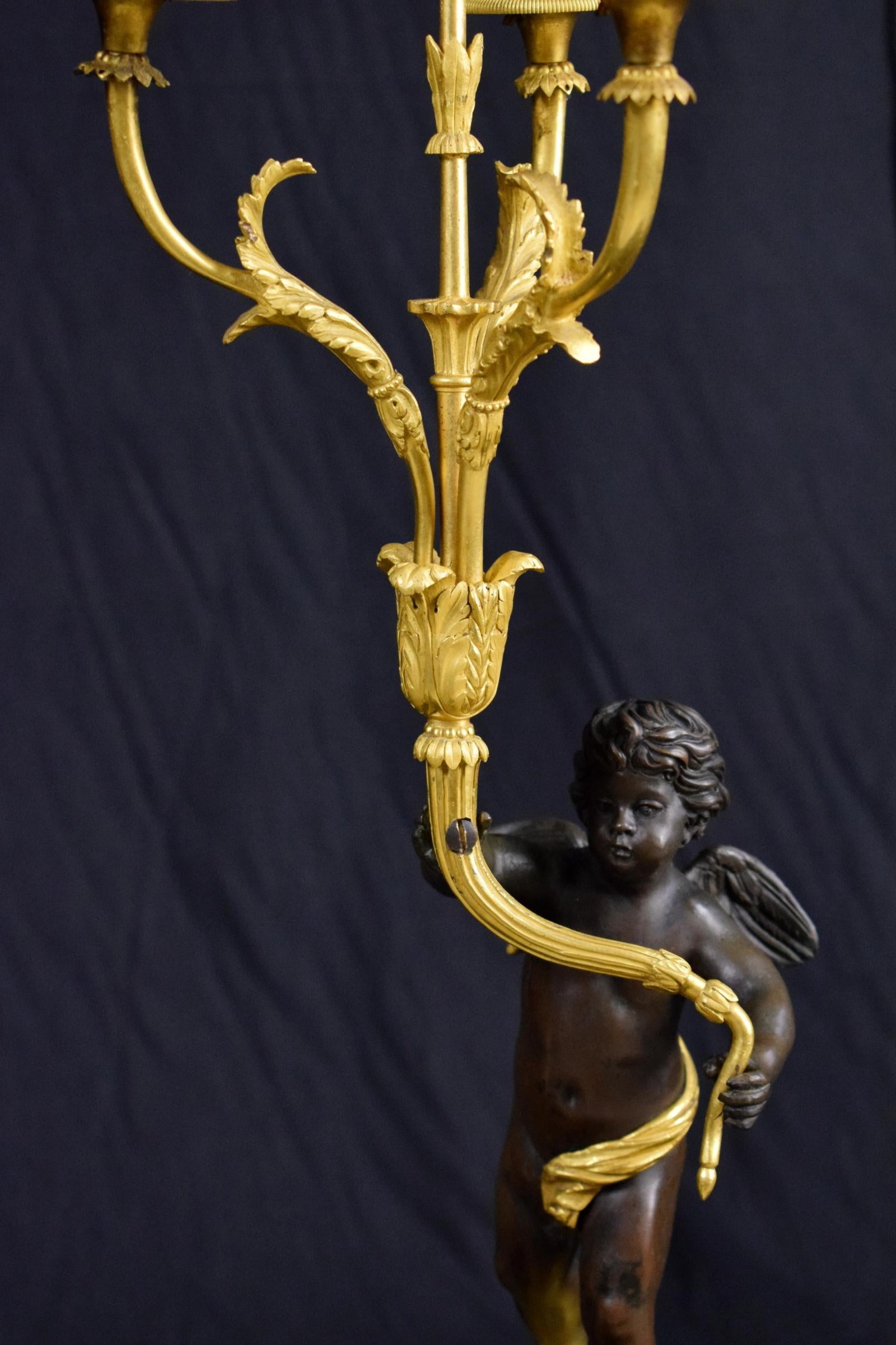 18th Century, Pair of French Gilded Bronze Candlesticks For Sale 5