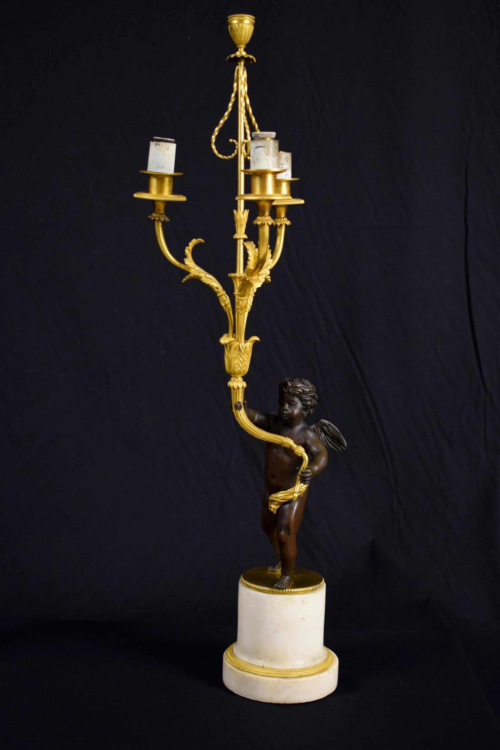 18th Century, Pair of French Gilded Bronze Candlesticks For Sale 7