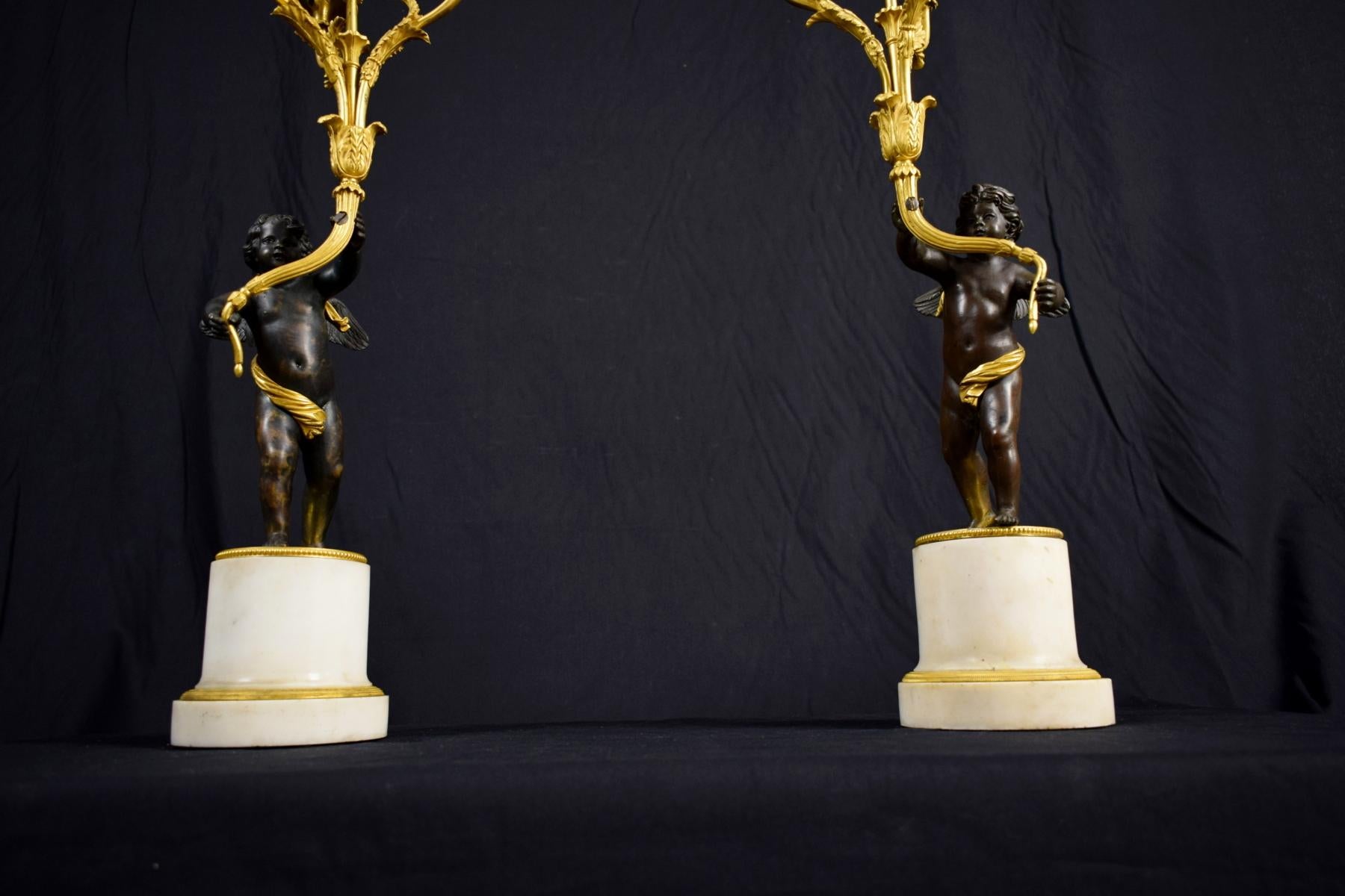Gilt 18th Century, Pair of French Gilded Bronze Candlesticks For Sale