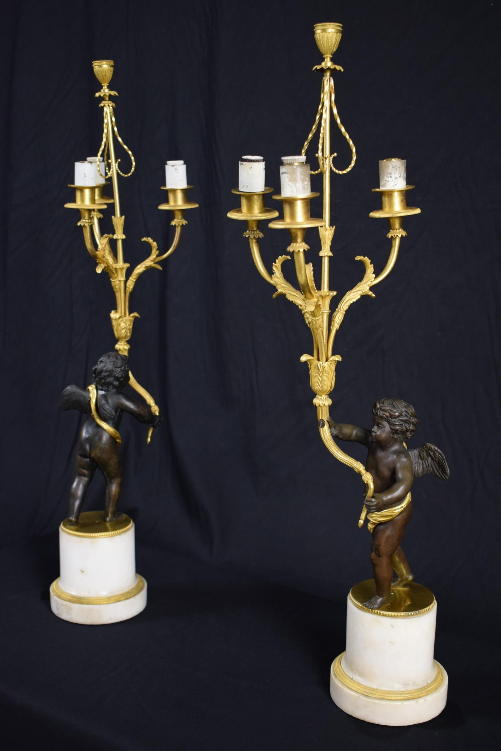 18th Century and Earlier 18th Century, Pair of French Gilded Bronze Candlesticks For Sale
