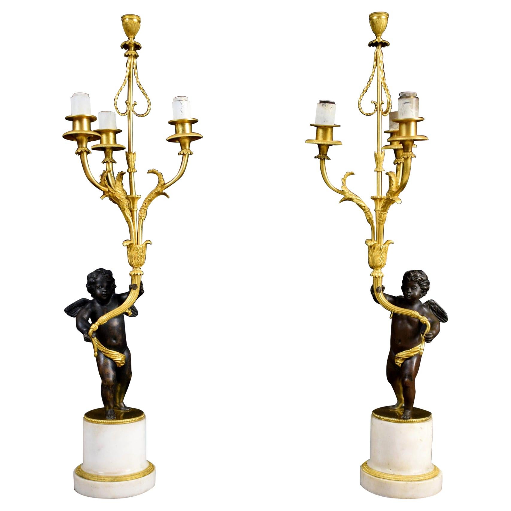 18th Century, Pair of French Gilded Bronze Candlesticks For Sale