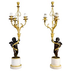 Antique 18th Century, Pair of French Gilded Bronze Candlesticks