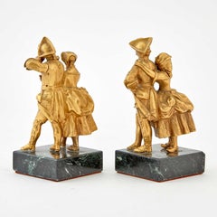 18th Century Pair of French Gilt-Bronze Figural Groups of Courting Couples