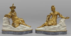 18th Century Pair of French Gilt Bronze Sculptures on Marble Base