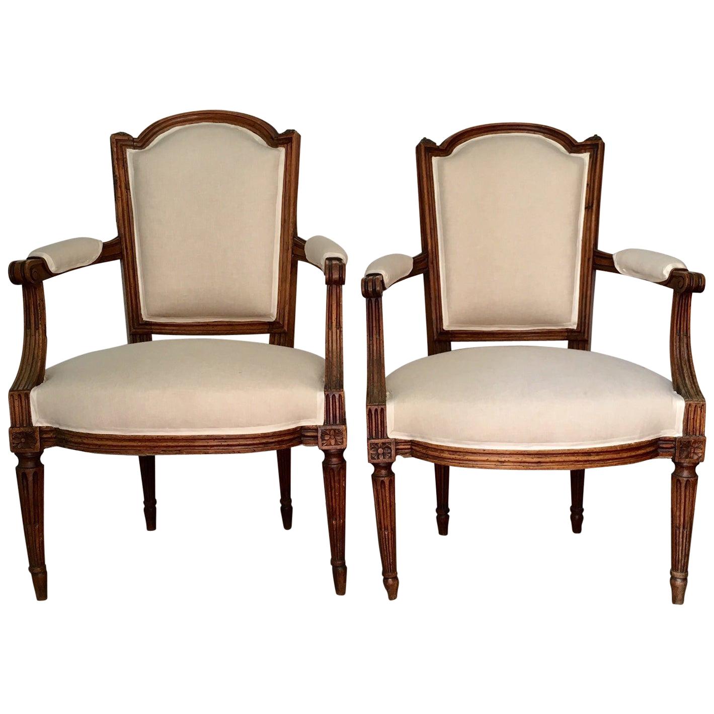 paar französische Louis-XVI-Fauteuils oder Sessel aus dem 18