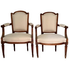 18th Century Pair of French Louis XVI Fauteuils or Armchairs