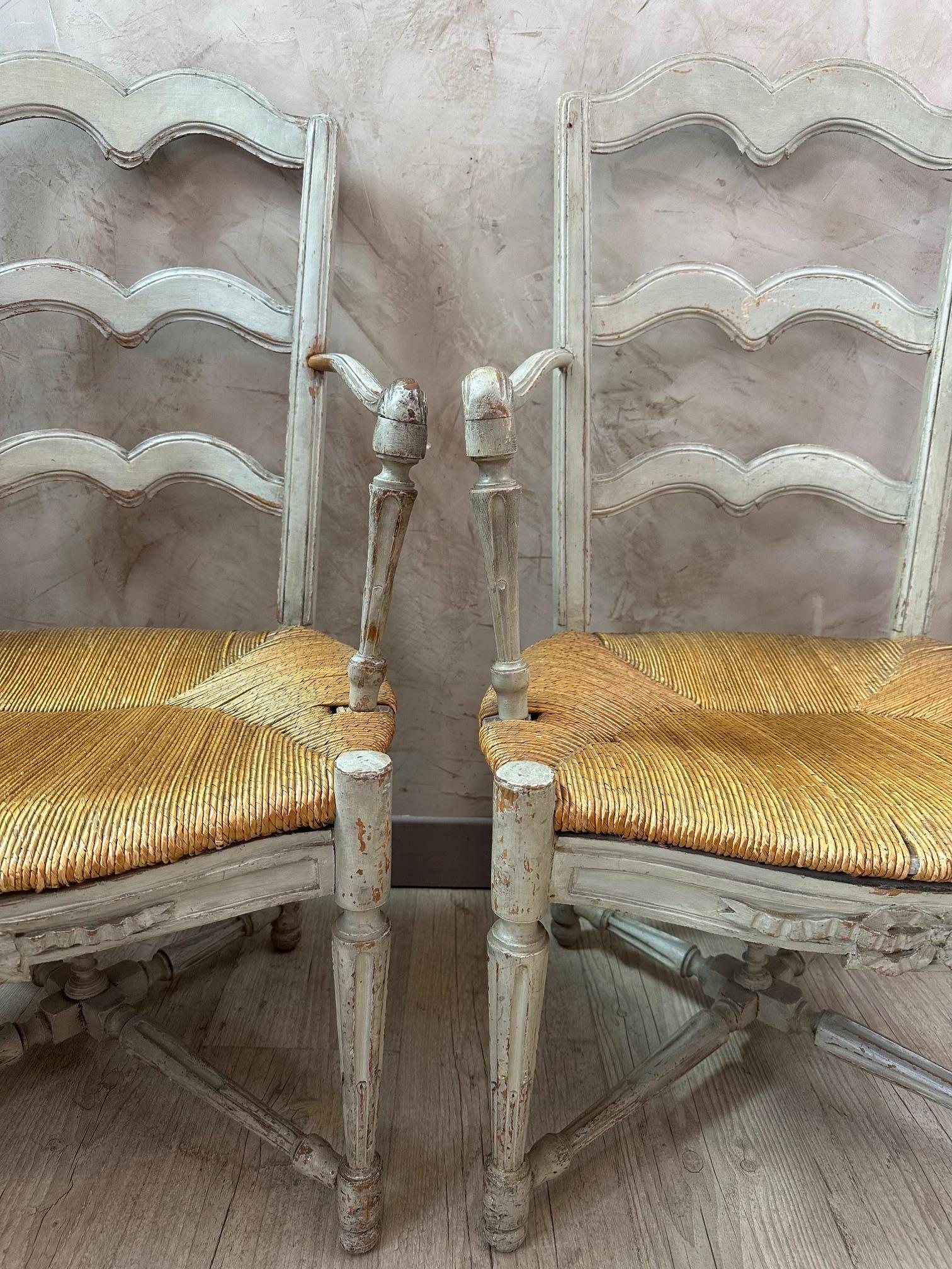 18th century, Pair of French Provincial Straw and Wood Armchair 2