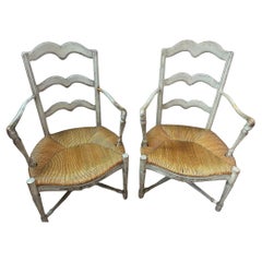 18th century, Pair of French Provincial Straw and Wood Armchair