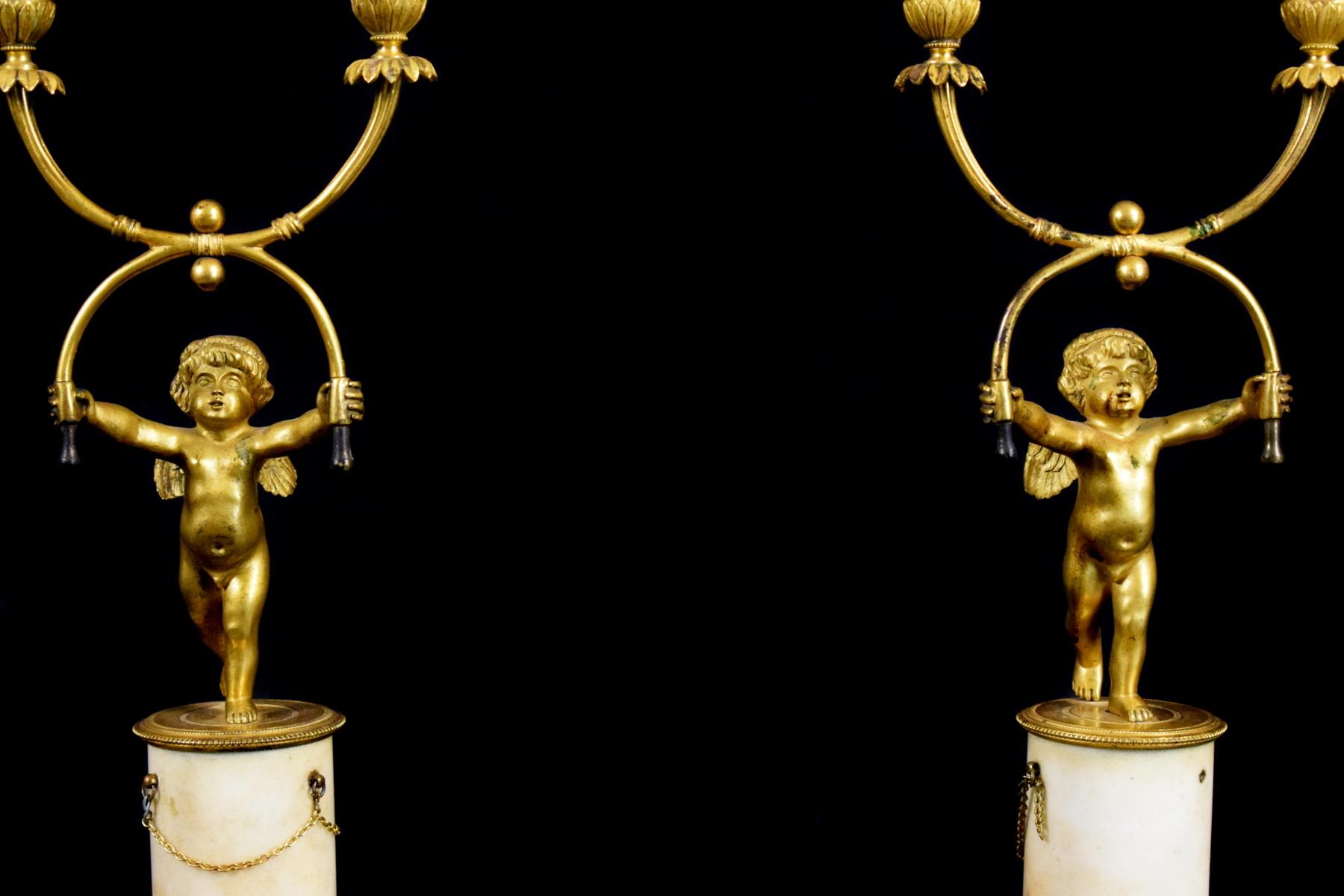 18th Century, Pair of French Two-Light Gilt Bronze Candlesticks For Sale 6