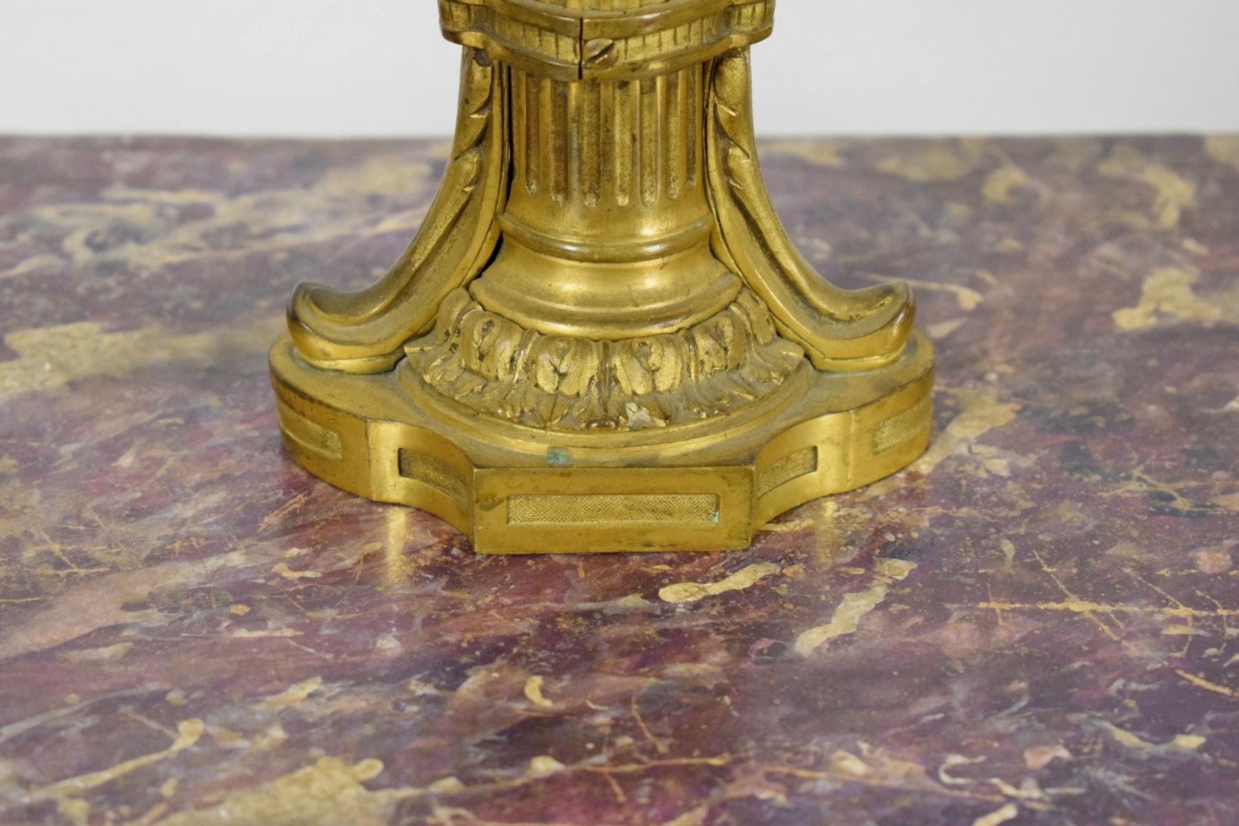 19th Century, Pair of French Louis XVI style Two Lights Gilt Bronze Candlesticks For Sale 10