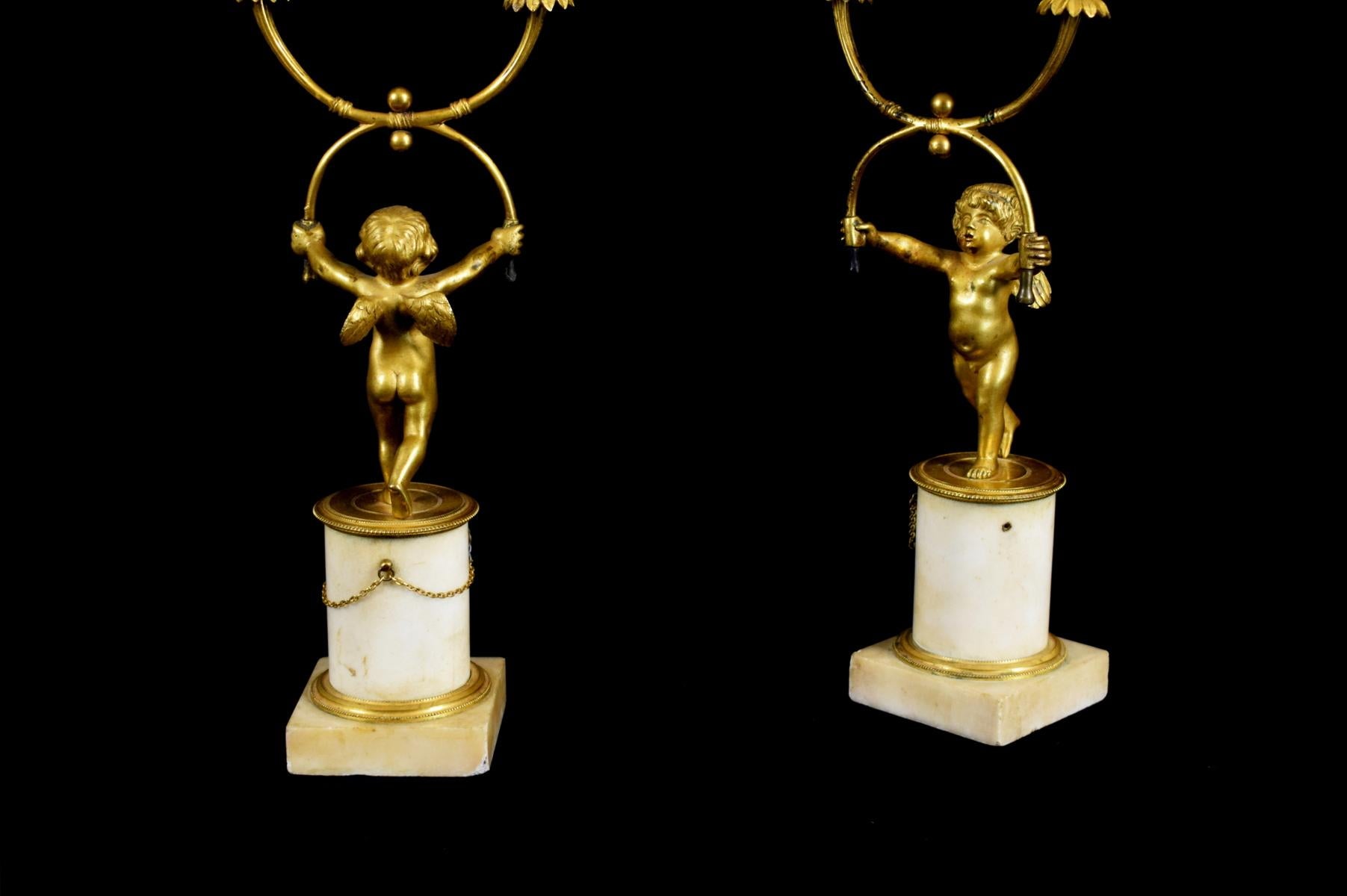 18th Century, Pair of French Two-Light Gilt Bronze Candlesticks For Sale 10