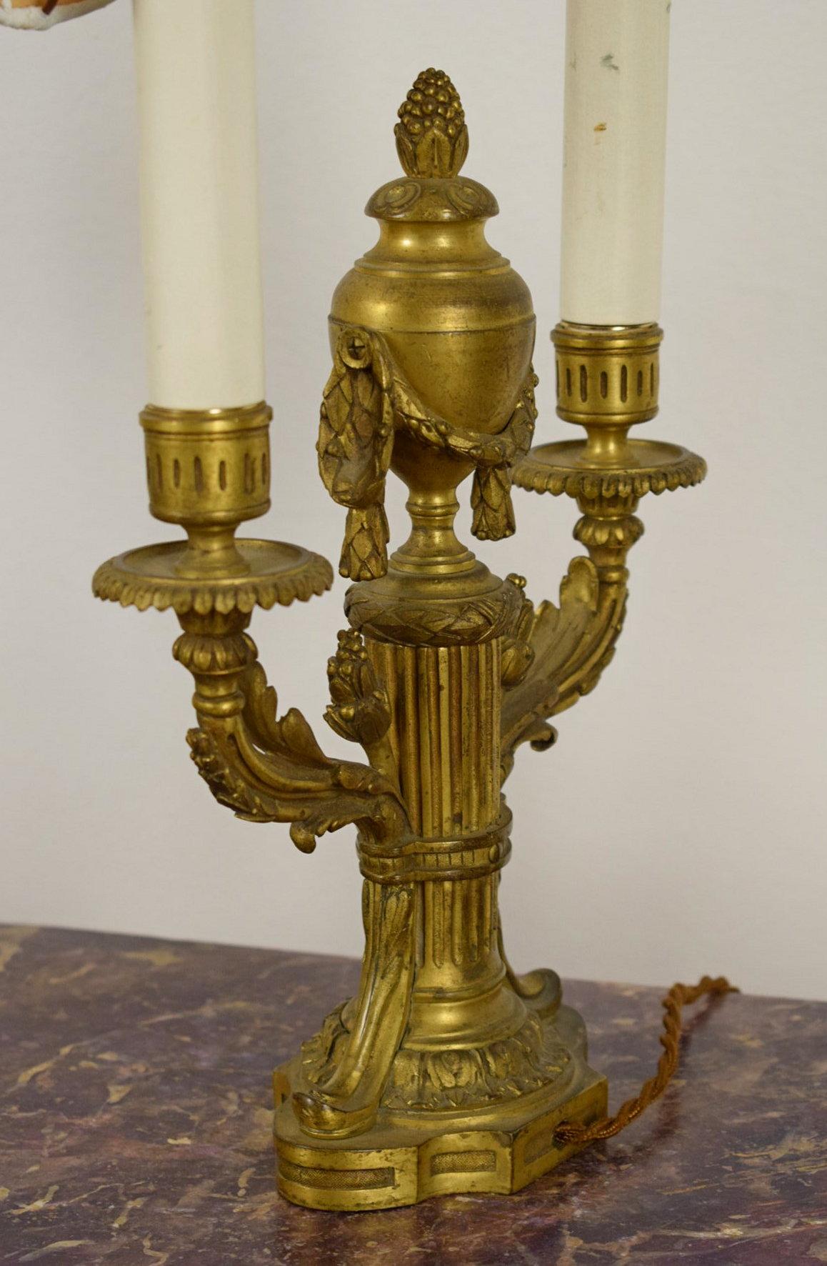 19th Century, Pair of French Louis XVI style Two Lights Gilt Bronze Candlesticks For Sale 13