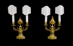 19th Century, Pair of French Louis XVI style Two Lights Gilt Bronze Candlesticks