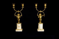 18th Century, Pair of French Two-Light Gilt Bronze Candlesticks