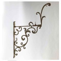 18th Century Pair of Gilt Iron Hanging Lantern Brackets from an Italian Castle