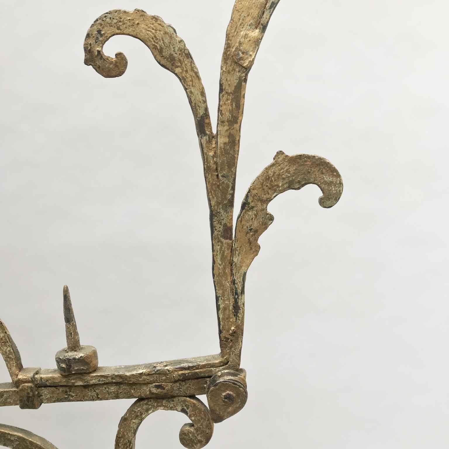 18th Century Pair of Gilt Iron Hanging Lantern Brackets from an Italian Castle 1