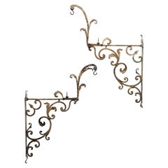 18th Century Pair of Gilt Iron Hanging Lantern Brackets from an Italian Castle