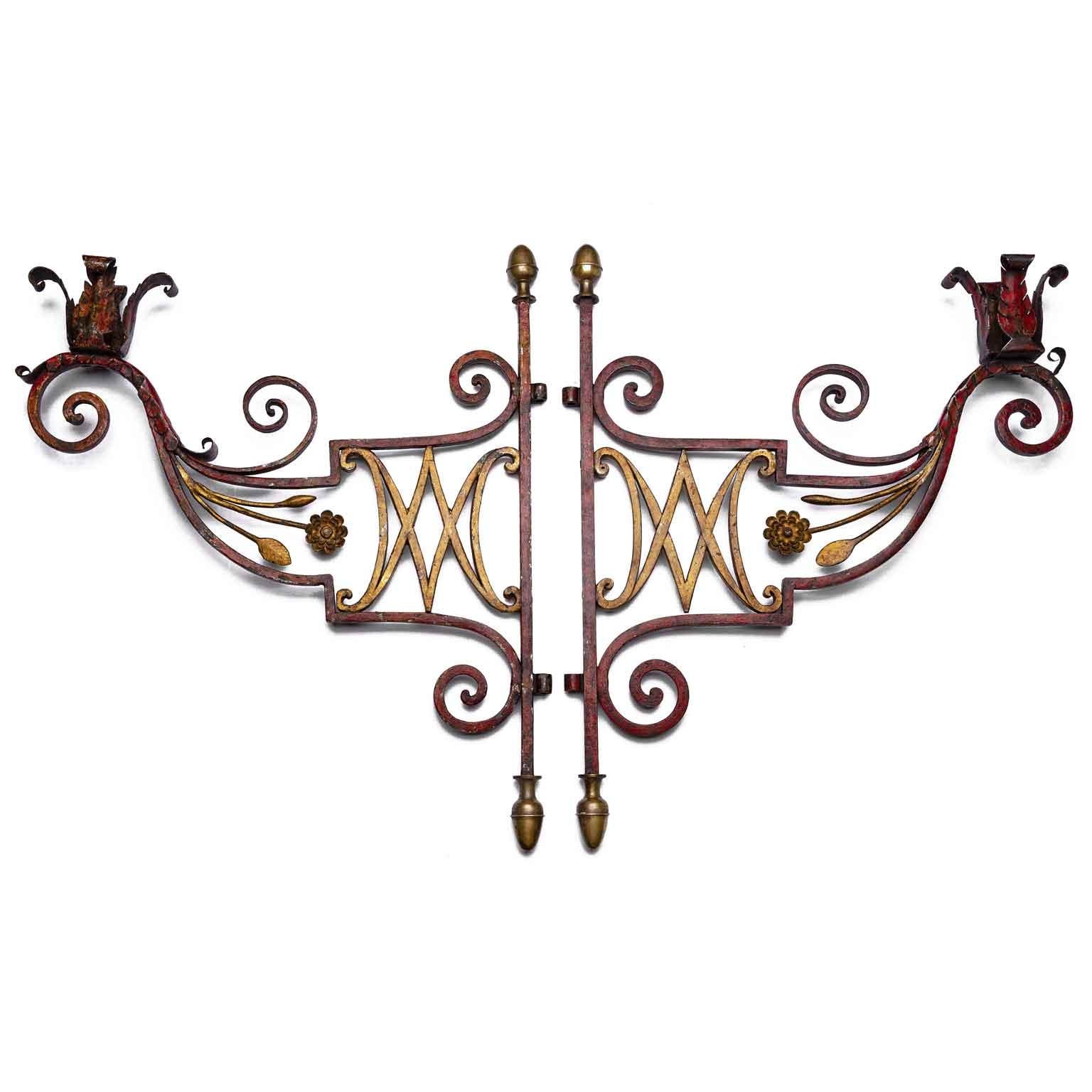 From an Italian Castle, a stunning pair of 18th gilt and red wrought iron large wall candle holders brackets. They come from a castle near Treviso, Veneto region, in Northern Italy and are in good age related condition.

We found them with a