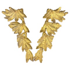 18th Century Pair of Gilt Wood Wall Fragments Sculptures with Leaves and Acorns