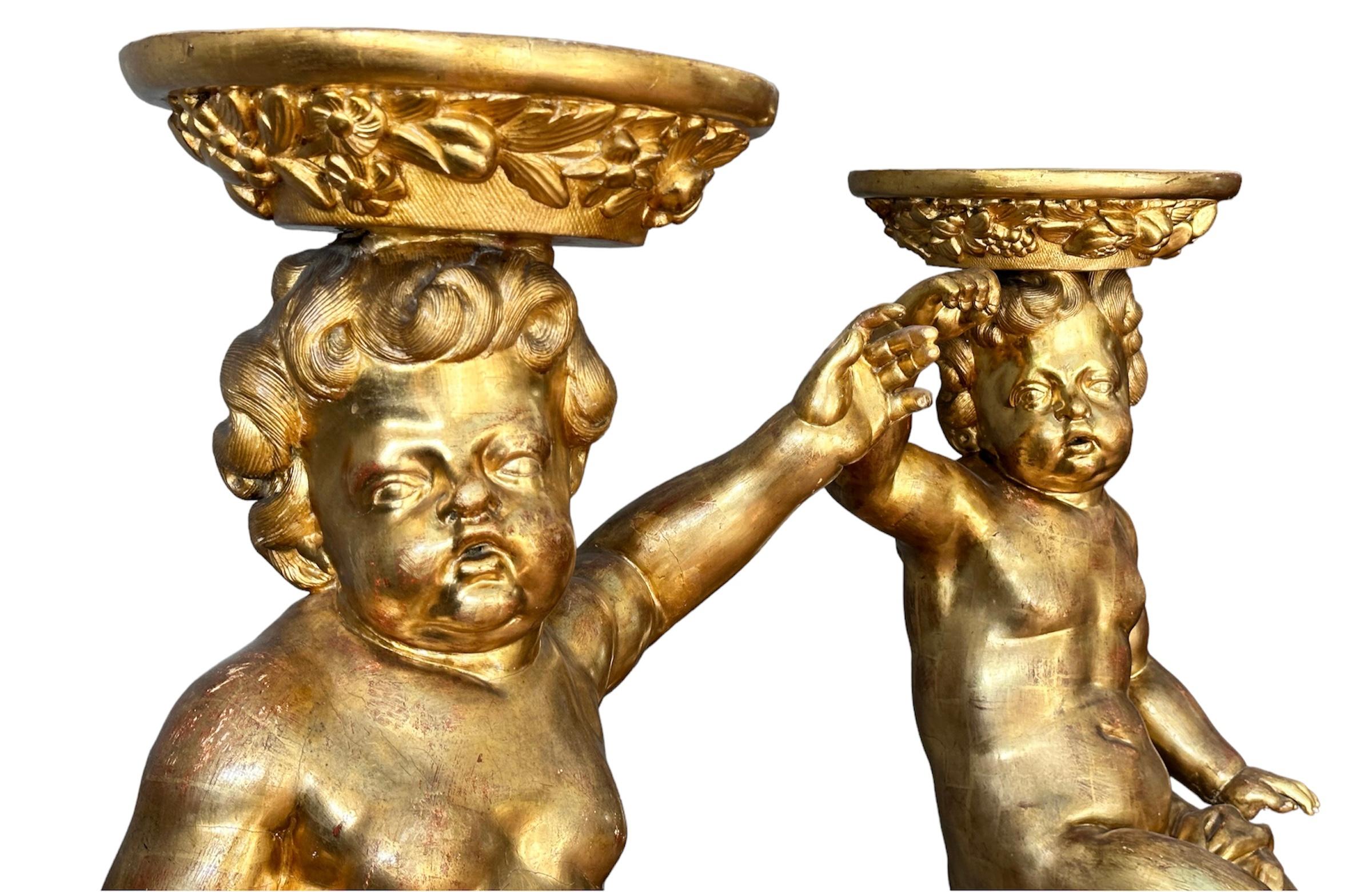 Hand-Carved 18th Century Pair of giltwood Woodcarvings, Cherubs