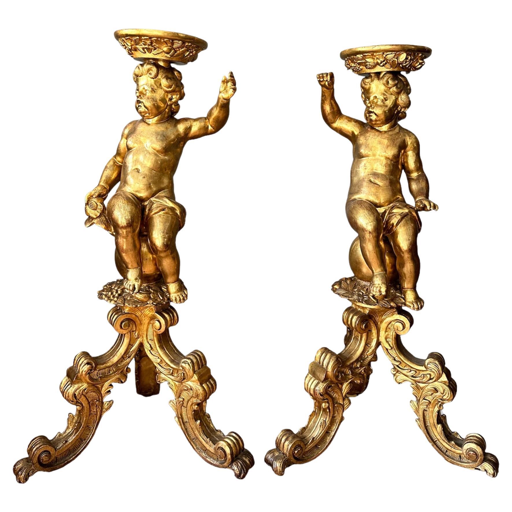 Paar vergoldete Holzschnitzereien aus dem 18. Jahrhundert, Putten