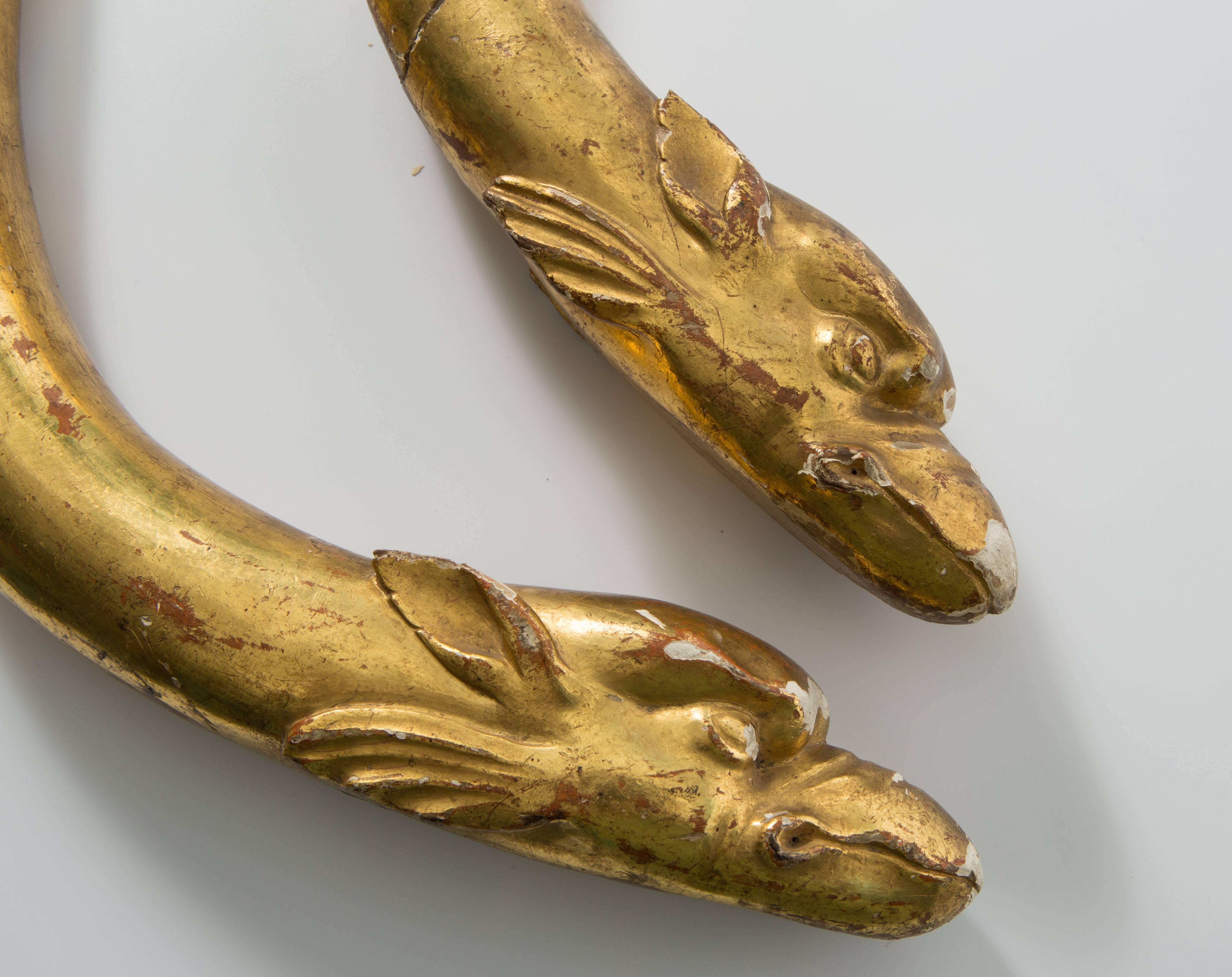 18th Century Pair of Gold Leaf Dolphin Shaped Ornaments  For Sale 5