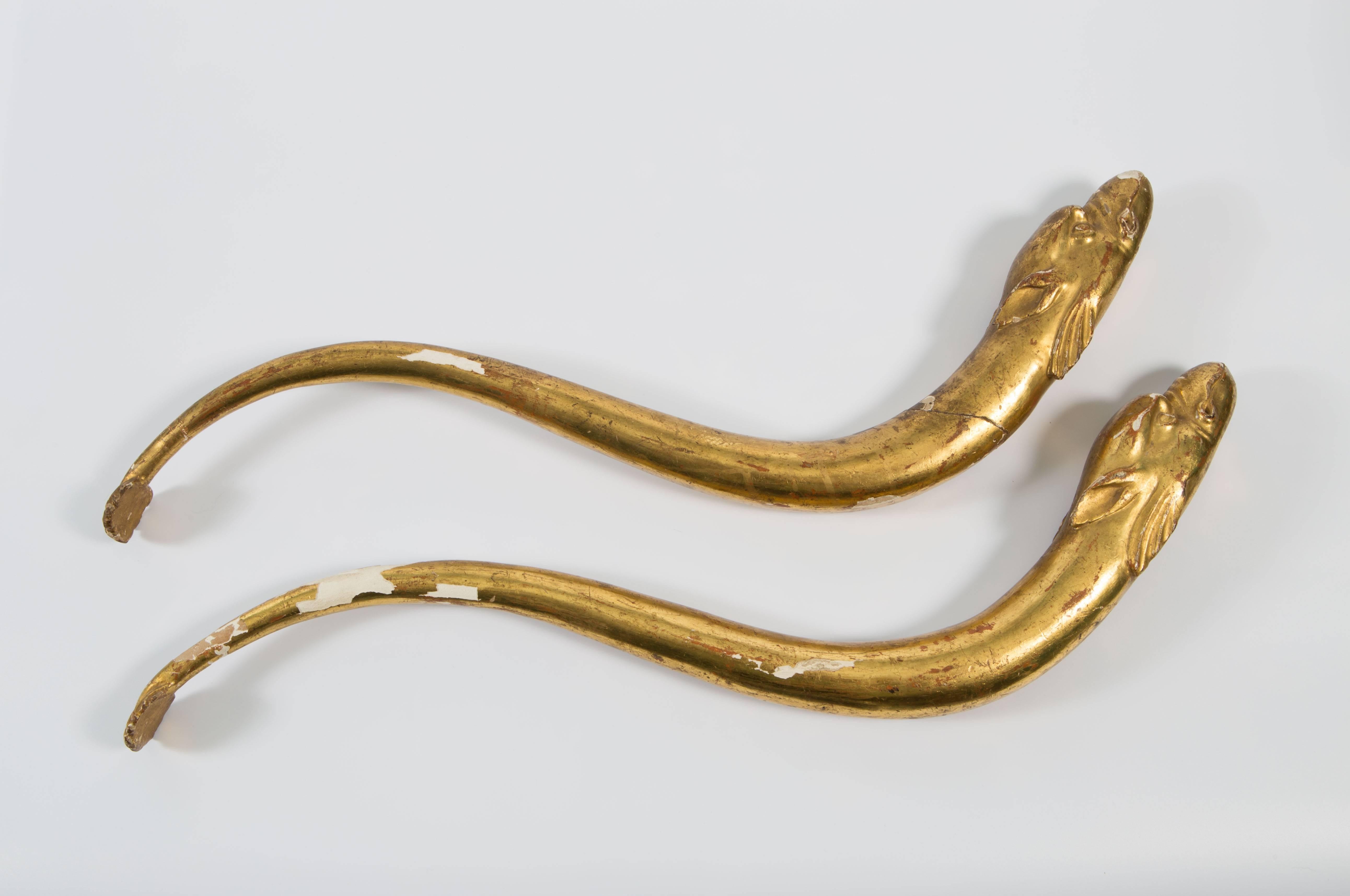 18th Century Pair of Gold Leaf Dolphin Shaped Ornaments  For Sale 1