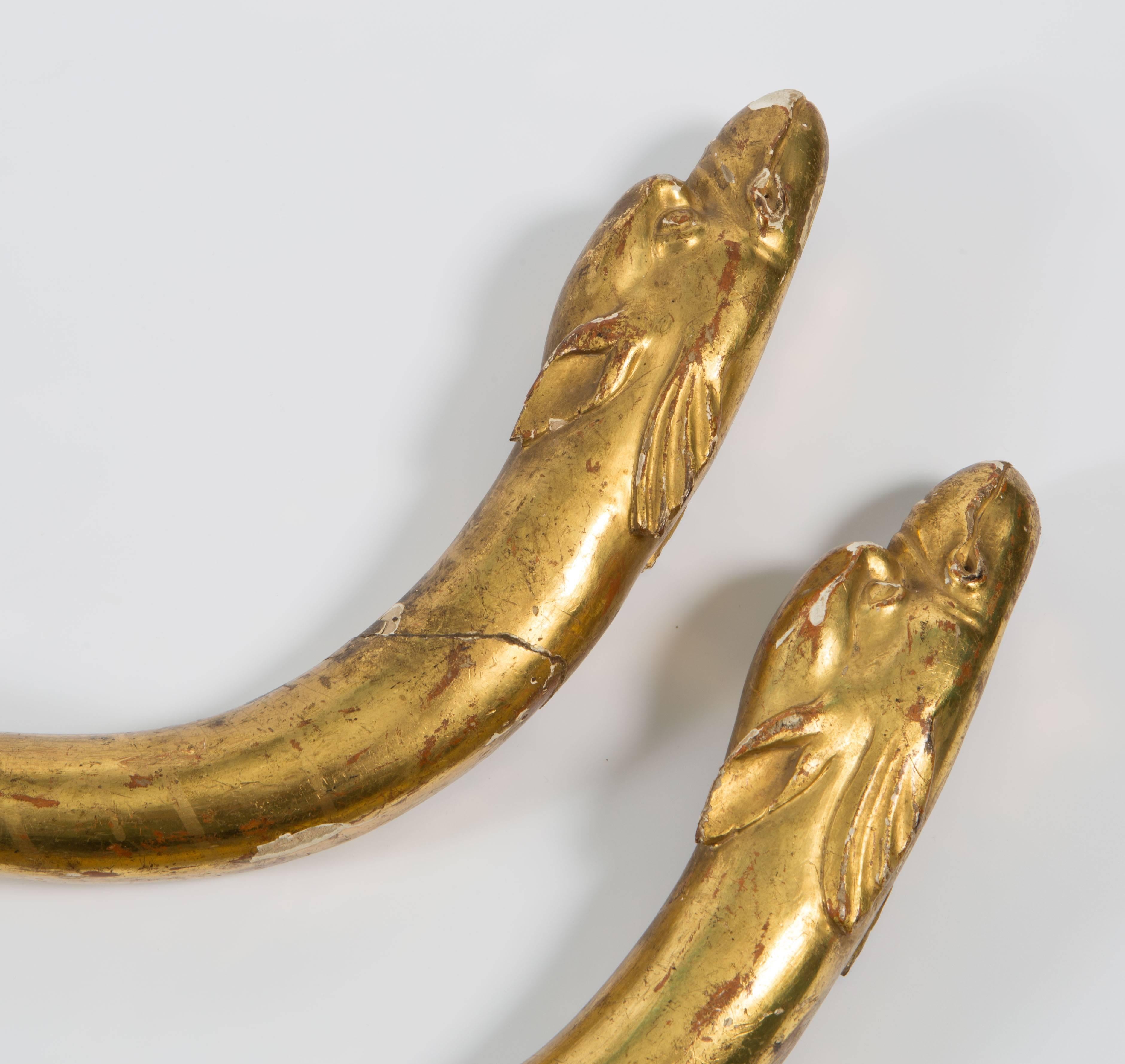 18th Century Pair of Gold Leaf Dolphin Shaped Ornaments  For Sale 2