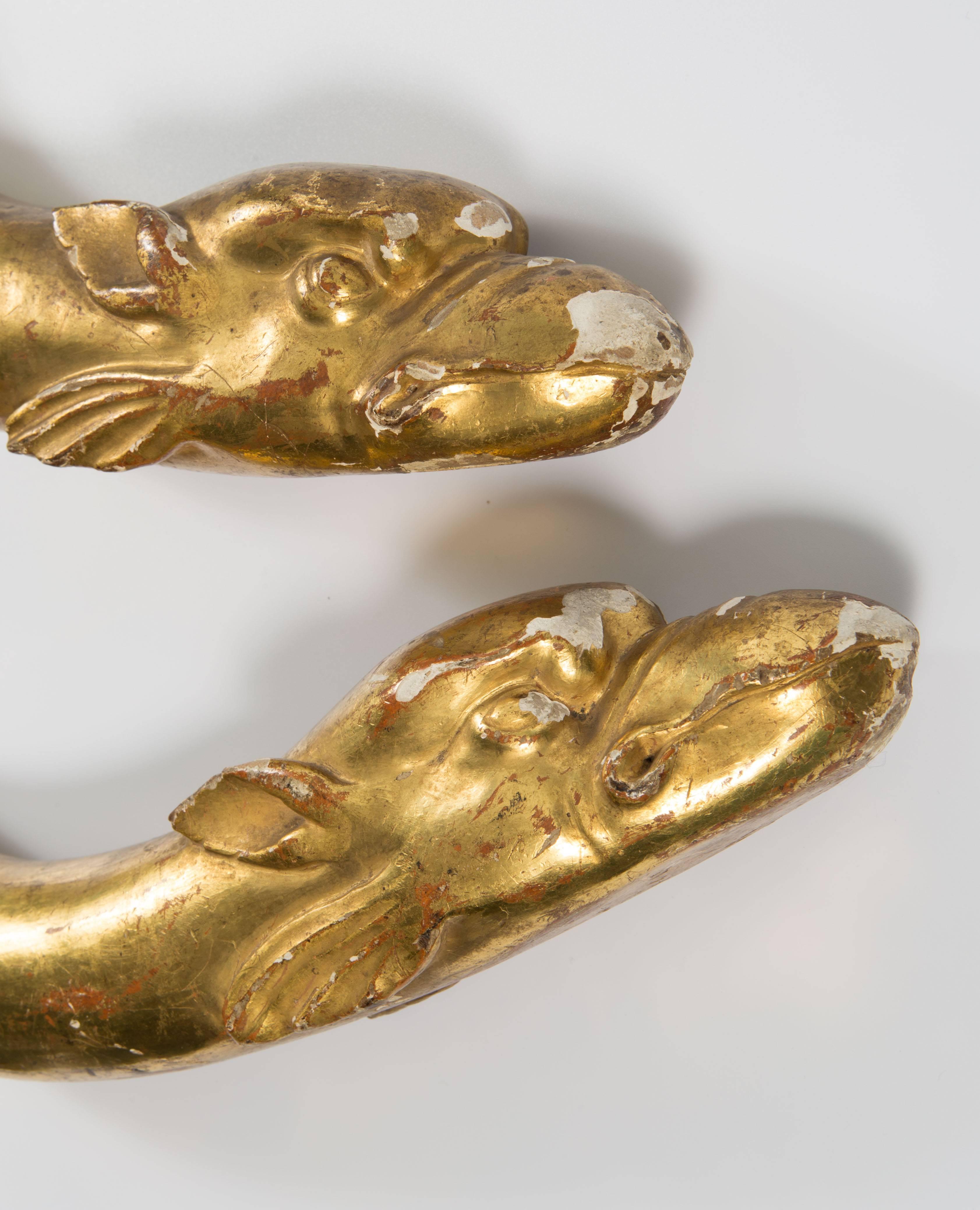 18th Century Pair of Gold Leaf Dolphin Shaped Ornaments  For Sale 3
