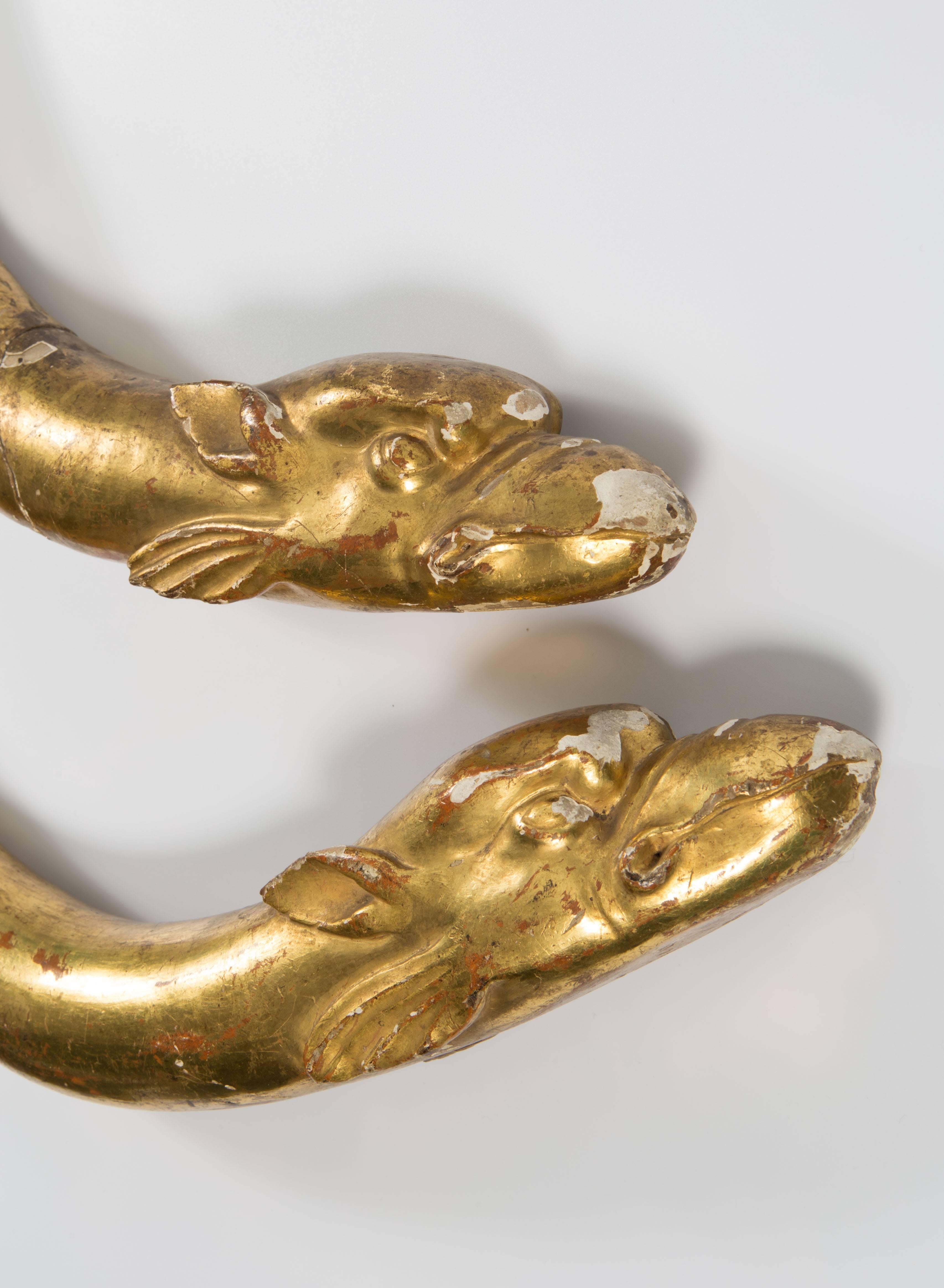 18th Century Pair of Gold Leaf Dolphin Shaped Ornaments  For Sale 4