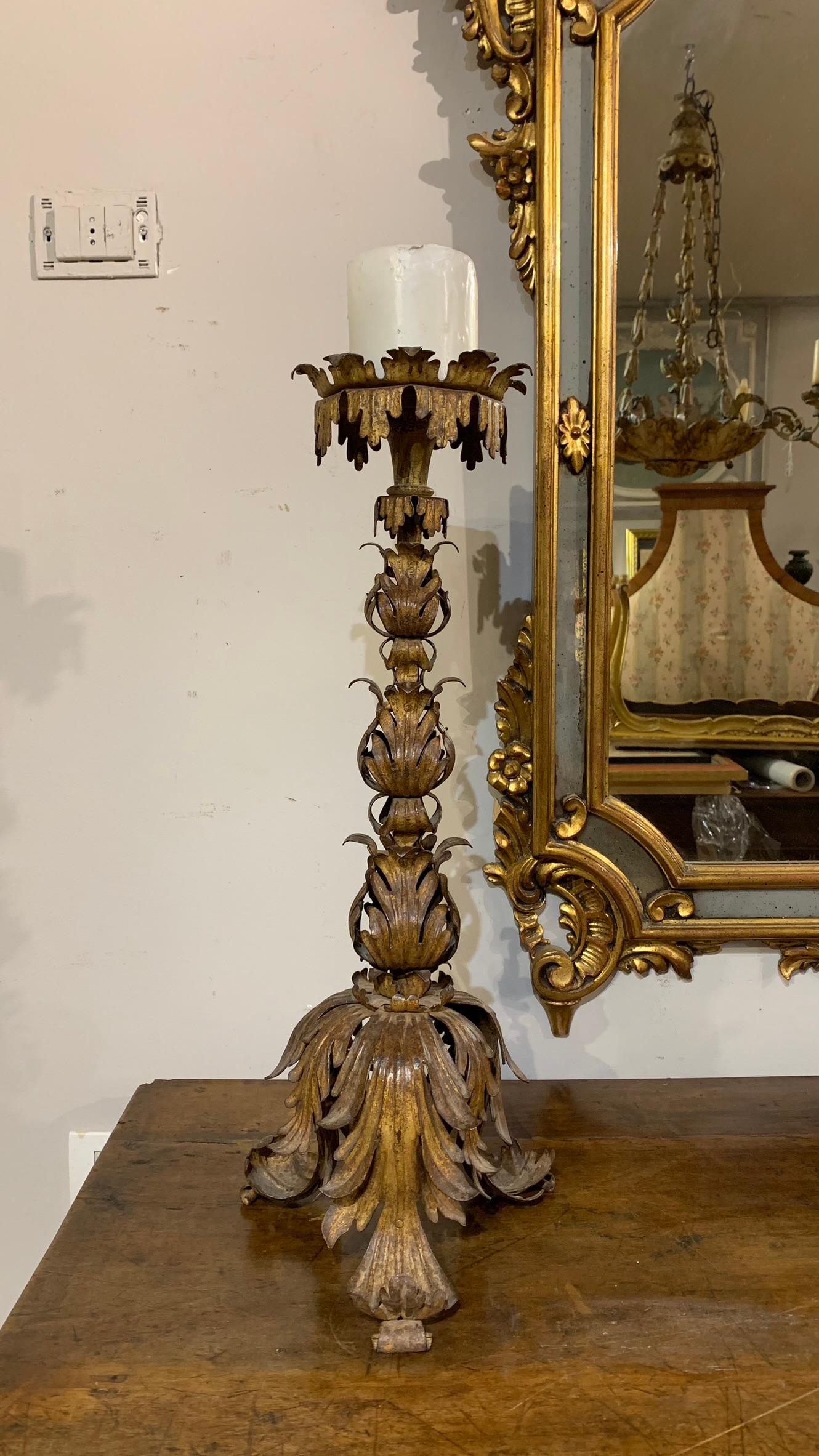 Italian 18th Century Pair of Iron Candlesticks  For Sale