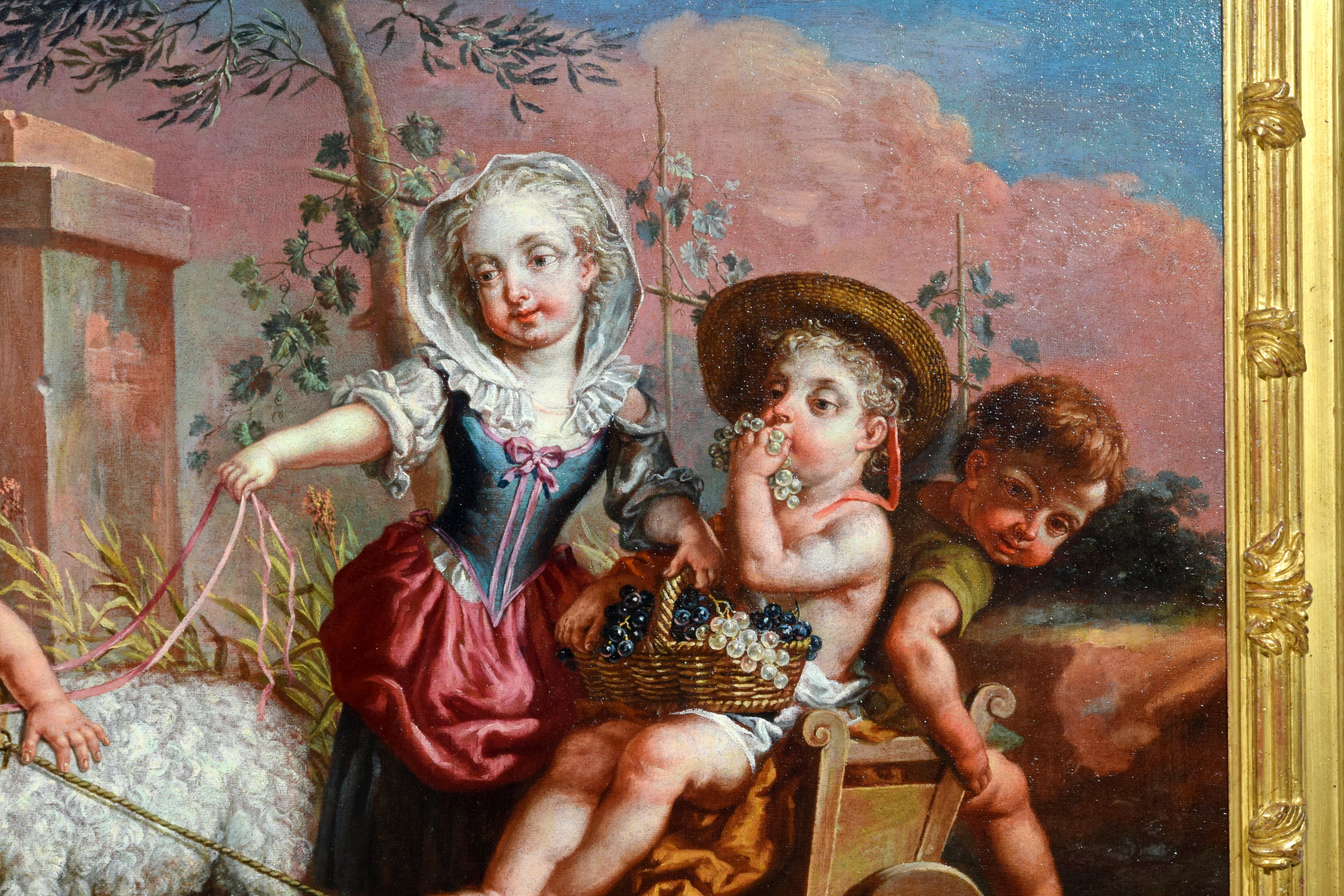 Paire de peintures allégoriques italiennes de Vittorio Amedeo Rapous, 18ème siècle en vente 4